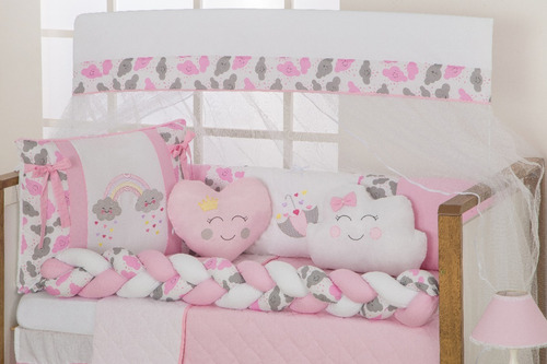 Kit Para Mini Berço Trança Chuva De Amor 11 Pçs Menina