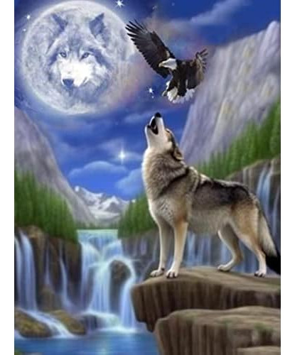 Pintura De Diamantes 5d De Lobo Y Águila Taladro Compl...