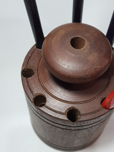 Imagen 4 de 9 de Antiguo Portalápices Con Forma De Pesa En Madera Mag 56159