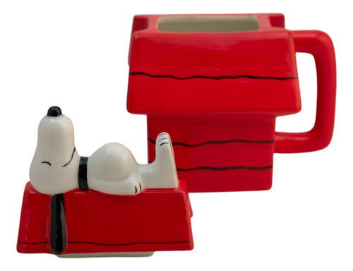 Taza De Cerámica 3d Con Tapa Casa Snoopy Peanuts 591 Ml