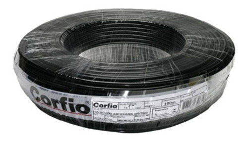 Imagem 1 de 3 de Fio Rígido/sólido 750v 2,5mm Corfio Rolo 100metros Preto