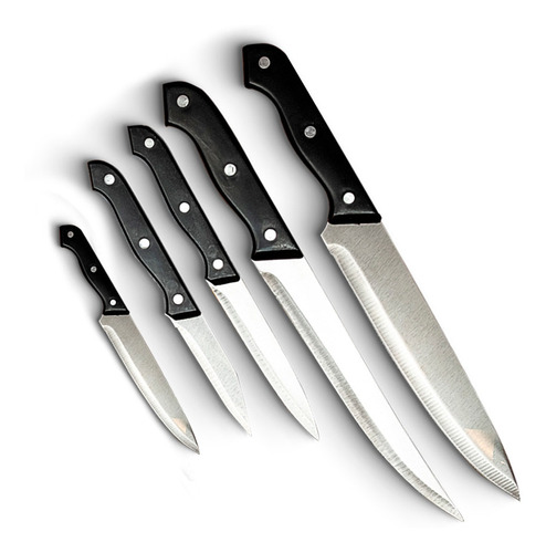 Imagem 3 de 5 de Jogo De Faca Inox Conjunto C/7 Pcs Preto