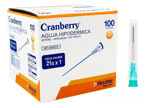 Aguja Hipodermica 21 G X 1 Cranberry Caja 100 Unidades