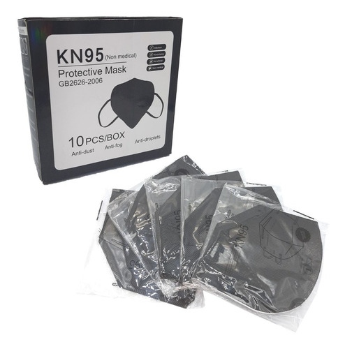 Imagen 2 de 8 de Cubrebocas Kn95 Tapabocas Mascarilla Negro 10 Piezas