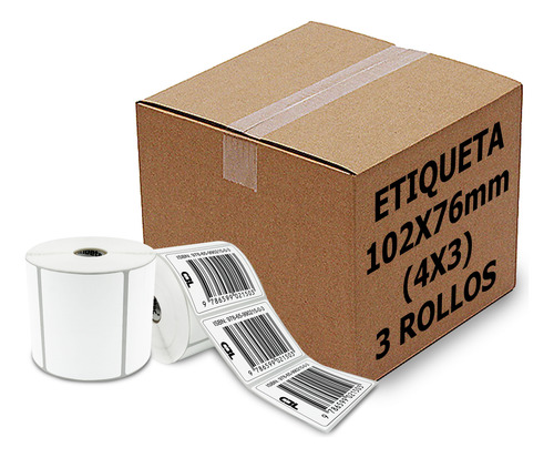 3 Rollos Etiqueta Térmica 4x3 (102x76 Mm) 1000 Pzs C/u C1