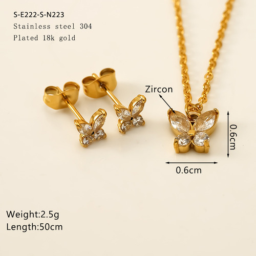Traje De Collar Y Pendientes Con Circonitas Y Mariposas