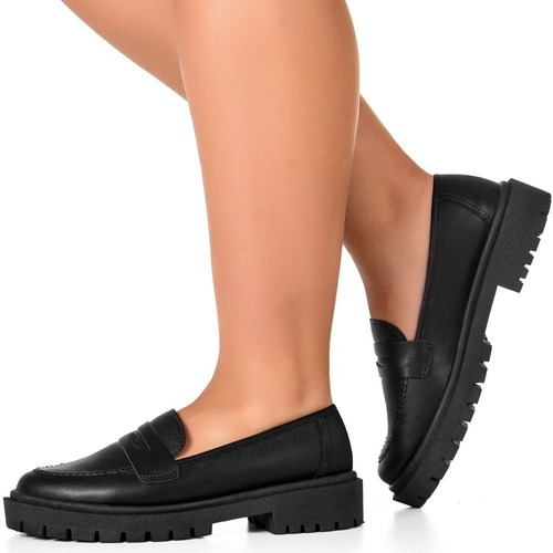 Mocassim Feminino Sapato Loafer Casual Tratorado Confortável