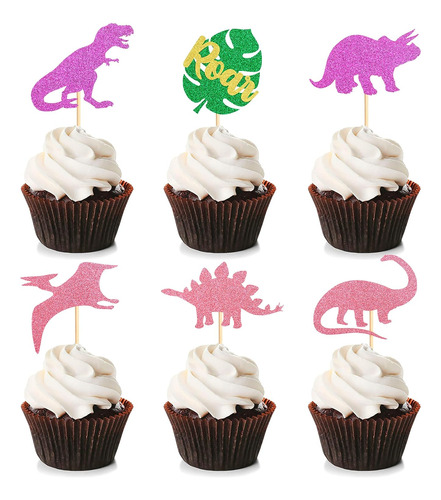 Cyodoos Paquete De 24 Adornos Para Cupcakes De Dinosaurio, 6