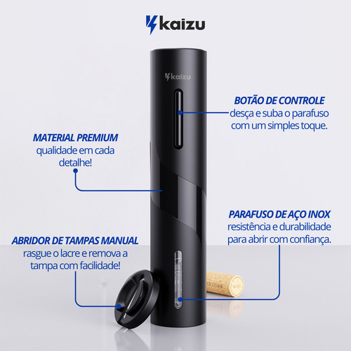 Abridor De Vinho Saca Rolhas Garrafa Elétrico Kaizu Automático Aço Reforçado