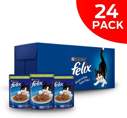 Purina® Felix® Atún, Salmón Y Sardina Gato 24 Sobres de 85g cada uno