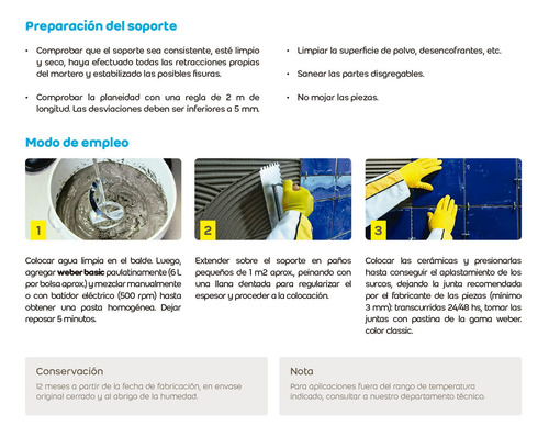Imagen 6 de 7 de Mezcla Adhesiva Para Cerámicas Pegamento Weber Basic X 30kg