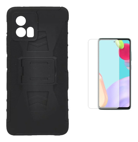 Mica + Funda Uso Rudo + Clip Para Motorola G72 Negro