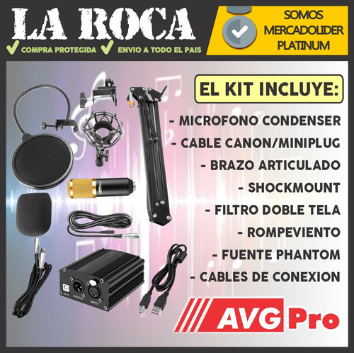 Kit Locucion Radio Mic Condenser Fuente Phantom Acc Cuotas