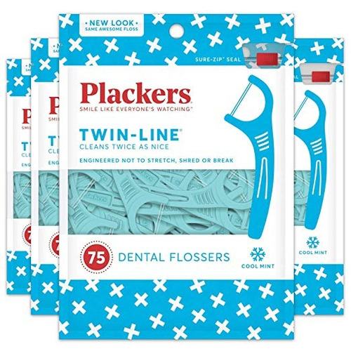Plackers Twin-line Seda Dental Picks, 75 Count (paquete De 4