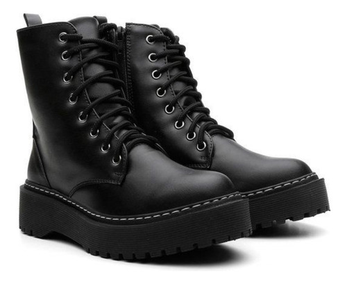 Bota Feminina Flatform Couro Stiloclub Preta Em Promoção