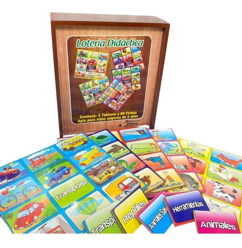 Loteria Didactica Infantil En Madera 5 Tableros 12 Imágenes 