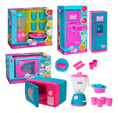 Kit Cozinha Infantil Com Geladeira E Micro-ondas - Rosa/azul