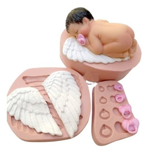 Molde Silicone - Kit Bebe Realista 10cm Chupeta E Asa Anjo