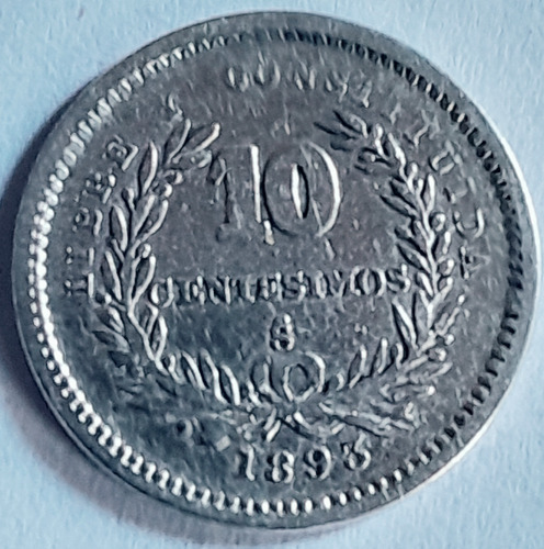 10 Céntimos 1893 Uruguay Libre Y Constituida Moneda Plata 