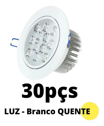 Kit 30 Spot Super Led Redondo 12w Embutir Teto Sanca Gesso