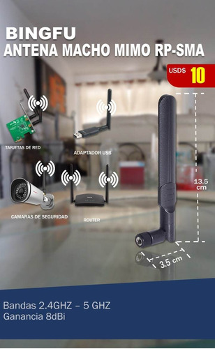 Bingfu Antena Macho Mimo Rp-sma De Doble Banda Wifi 