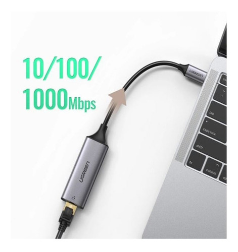 Cable Ugreen Adaptador De Ethernet Rj45 A Usb Tipo C Negro