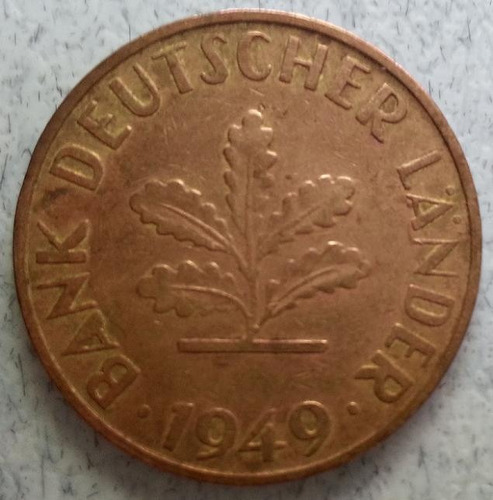 Moneda De Rep. Fed. De Alemania 10 Pfennig Año 1949 Km#103