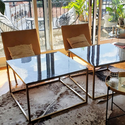 Imagen 4 de 6 de Mesa Ratona Apoyo Baja Auxiliar Living Simil Marmol Moderna