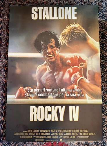 Antiguo Póster Enmarcado Madera Cuadro Rocky 4 Iv Stallone