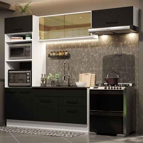 Cozinha Completa Madesa Agata 270004 C Armá Balcão S Tamp Bp Cor Branco/Preto