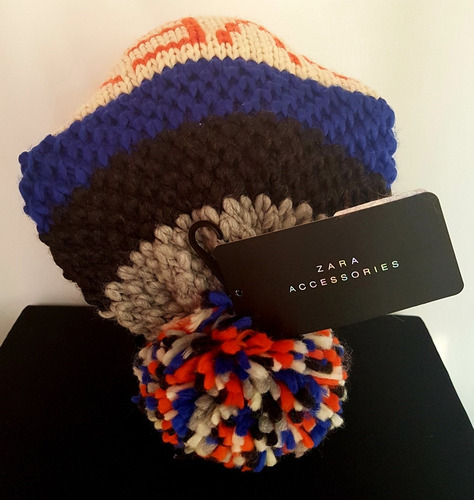 Gorro Zara Tejido Punto Estructura Letrero/pompón Multicolor