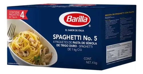 Barilla Spaguetti No. 5 Caja Con 4 Paquetes De 1kg C/u (4kg)