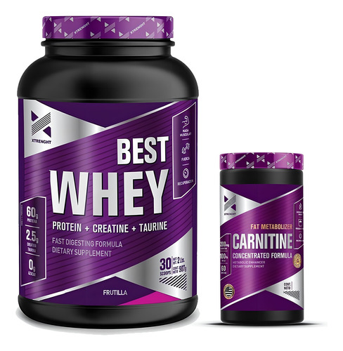 Proteina Best Whey Xtrenght 2lb + Carnitina Quemador 90cap Sabor Frutilla