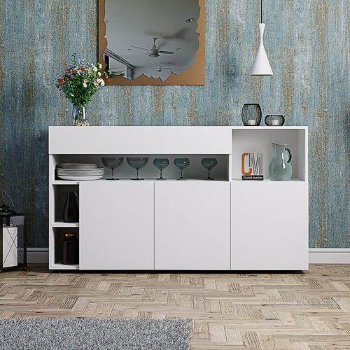 Aparador Mueble Vajillero De 140cm 10 Estantes C/ Cajon Color Gris Cuba frente Nogal
