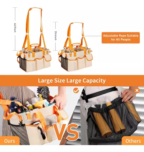 Organizador de limpieza con asa, bolsa de limpieza portátil para  suministros de limpieza, bolsa de limpieza con correas de hombro y cintura,  bolsa de