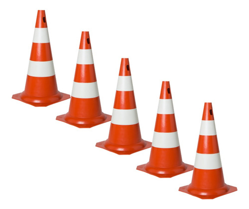 5 Cones Sinalização Segurança Trânsito Pvc 50cm Rígido