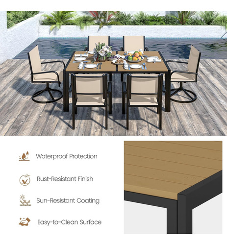 Excelente Juego De Comedor Para Patio Beige 7 Pcs..