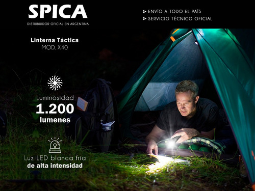 Imagen 3 de 10 de Linterna Tactica Led Militar Spica X40 Bateria Recargable