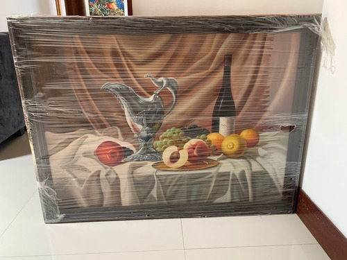 Pintura En Oleo Cuadro Enmarcado Mesa Con Objetos Realista