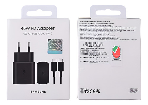 Carregador P/ Samsung Galaxy 45w Turbo S23/s24 Ultra Note 20 Cor Preto