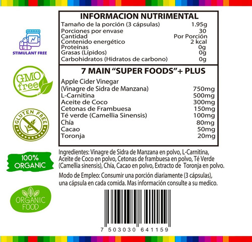 Imagen 2 de 9 de Lipo Green 7 In 1 Organico 100% 90 Capsulas