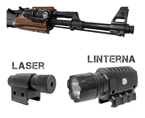 Imagen 5 de 10 de Rifle Airsoft Ak47 Cyma Replica Resorte Laser Linterna 48r