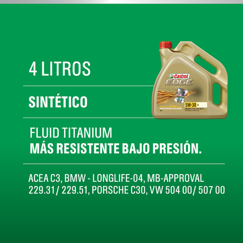 Aceite para motor Castrol sintético 5W-30 para autos, pickups & suv de 1 unidad x 4L