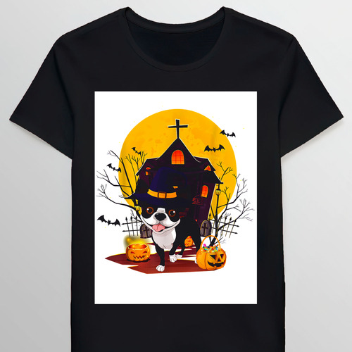 Remera Cute Boston Terrier Witch Pumpkin Halloween Er 590950