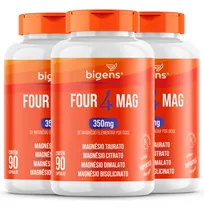 Comprar 3 veces Four 4 Mag: mezcla con 4 tipos de magnesio (taurato, citrato, dimalato y bisglicinato) 350 mg Elemental | 270 cápsulas | Bigens