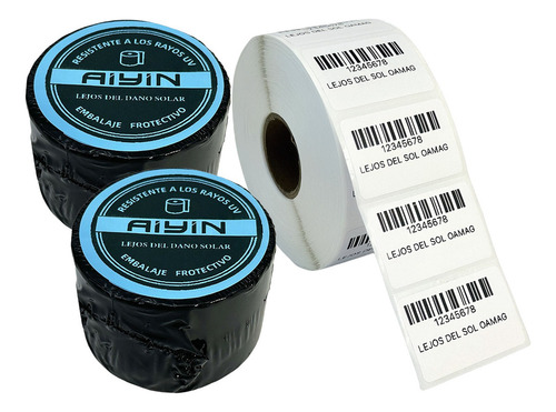 2 Rollos Etiqueta Térmica 38x25 Mm Full 1300 Piezas Cada Uno Color Blanco Protección Uv Aiyin