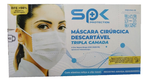 Mascara Com Elástico Spk Branca Tipo Cirurgica  - Cx 50 Pç