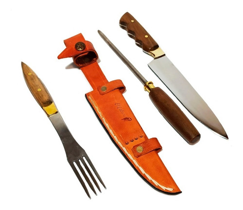 Set Cuchillo  Tenedor Chaira Artesanal El Caburé Acero  Lc