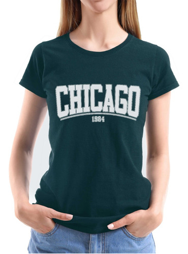 Polera Mujer Colores Chicago 599 Diseño Tipografia Dtf