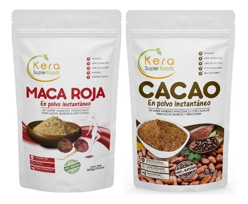 Maca Roja 500g Y Cacao En Polvo 500-pack 2 Unidades De 500g